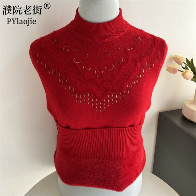 Mom's winter velvet thickened sweater bottoming shirt grandma's warm top middle-aged and elderly women's autumn and winter knitted sweater