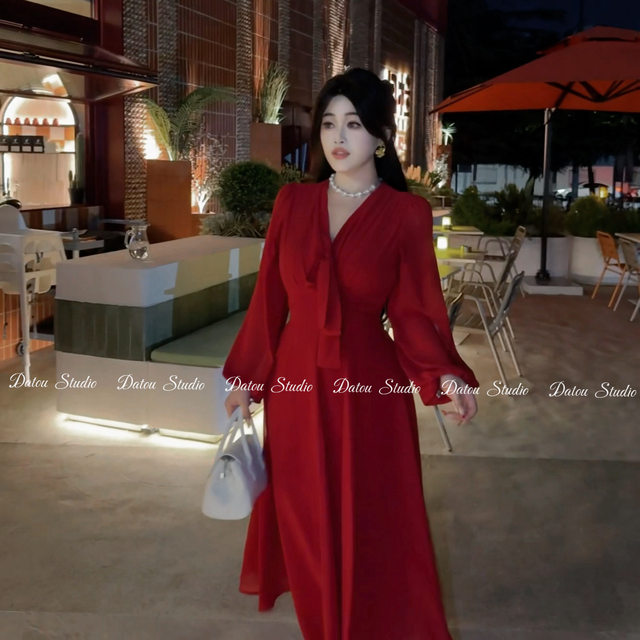 Tatou Studio slightly fat large size Korean gentle pink white and slim dress