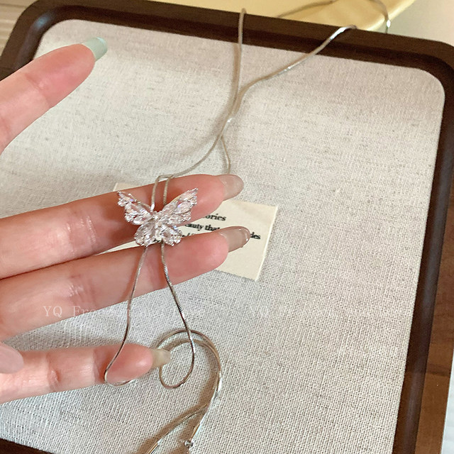 Silver butterfly long necklace women's autumn and winter new decorative sweater chain clavicle chain light luxury niche high-end accessories