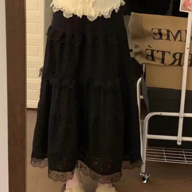 Sweet style ~ autumn and winter new models gentle lace grinding wool splicing large skirt loose waist, long skirt cake skirt