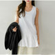 Women's strap vest with loose butt cover vest skirt sweatshirt base artifact white pleated ruffled hem