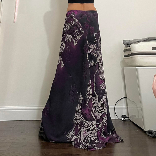 MSYOUCAN American style weird totem dark pattern printed skirt low waist drooping old old-fashioned A-line long skirt