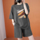 Clearance of foreign trade pure cotton sportswear suits for loss in summer, loose fashion and versatile women's fashionable and casual two-piece set