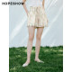 Red sleeve summer print drawstring elastic waist casual shorts