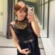 ZA Women's 2024 New Pin Pure Black silk satin texture stitching lace sleeveless top jersey 8958942