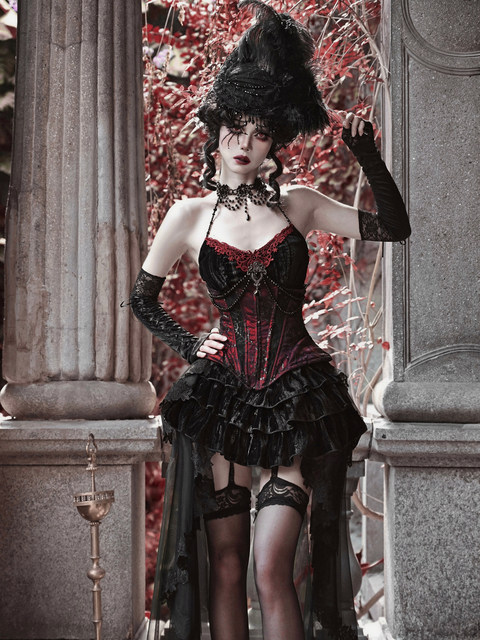 Blood Supply Original Duchess Variety Show Same Style Gothic Velvet Fishbone Belt Suspender Dress Christmas