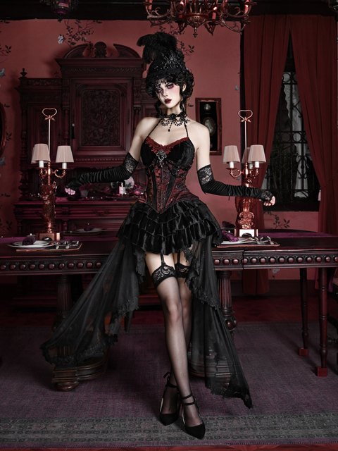 Blood Supply Original Duchess Variety Show Same Style Gothic Velvet Fishbone Belt Suspender Dress Christmas