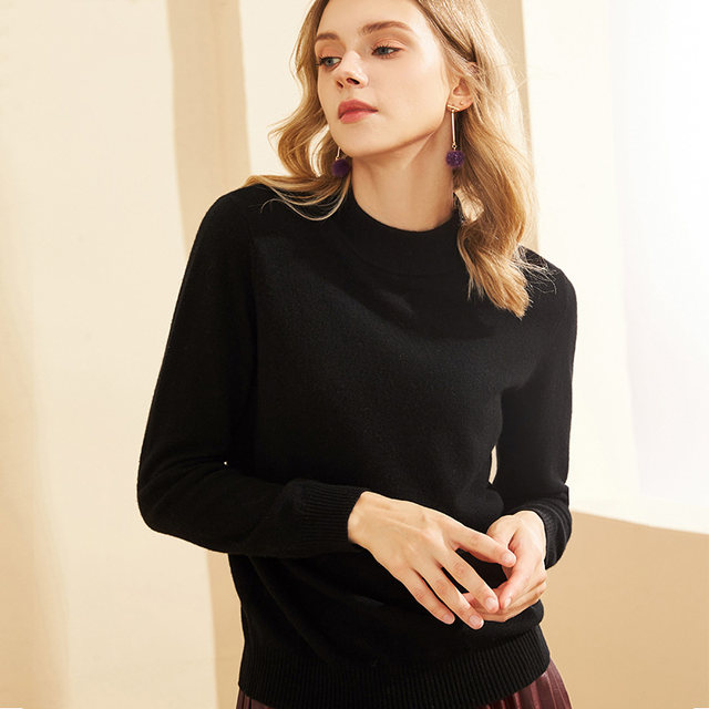 Hengyuanxiang cashmere sweater women's half turtleneck spring and autumn pure cashmere sweater base shirt versatile short pullover sweater
