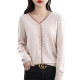 Hengyuanxiang knitted sweater single-breasted solid color sweater lace edge sweater fake cardigan long sleeve thin jacket V-neck women's clothing
