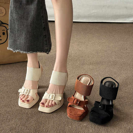 French platform square toe high heels for women 2025 summer new temperament stiletto sexy Roman open toe sandals