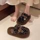 Leopard print furry slippers for women autumn and winter outer wear 2025 new popular Internet celebrity high-end thick-soled plush toe-cap cotton slippers