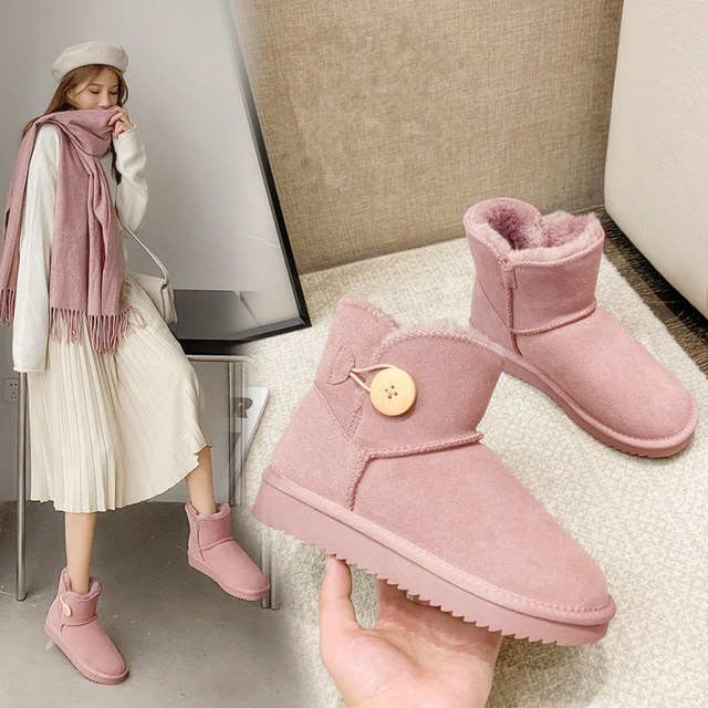 Off-season clearance genuine cowhide snow boots for women, short genuine leather thickened fur all-in-one short boots for students, non-slip cotton shoes for women