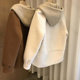 This year's popular explosive hooded woolen coat female autumn and winter large size fat MM showed thin fake two short out -out tops

