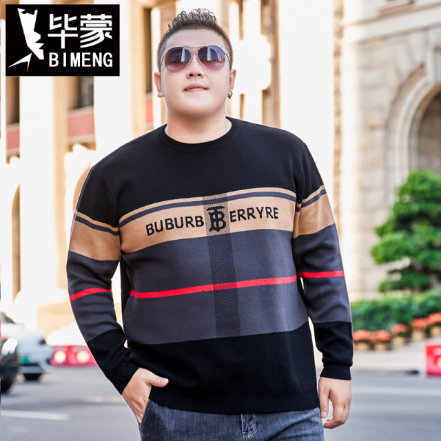 Bimen large size men's sweater loose plus fat enlarged autumn and winter fat man bottoming shirt round neck pullover sweater
