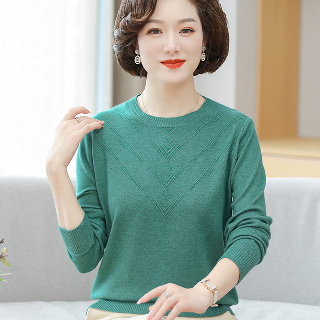 Middle-aged and elderly mothers' long-sleeved fashionable bottoming tops 2022 new autumn thin sweater knitted shirt t-shirt