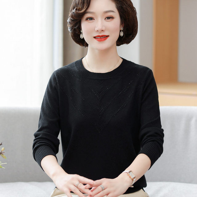 Middle-aged and elderly mothers' long-sleeved fashionable bottoming tops 2022 new autumn thin sweater knitted shirt t-shirt