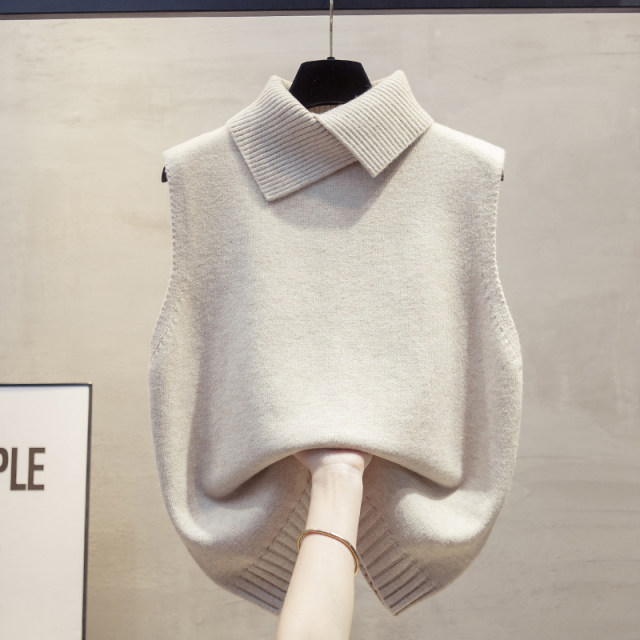 Lapel knitted vest vest for women 2025 Spring and Autumn New Loose Outer Wear Horse Clip Layered Fashionable Sweater Vest