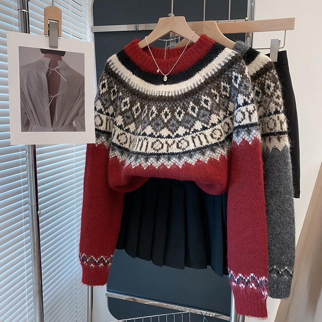 Round neck Fair Island sweater for women thickened base shirt 2025 spring and autumn new pullover loose knit sweater underwear top