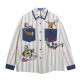 WUSUOBZ Guochao original childlike cartoon embroidered long-sleeved shirt 2024 spring and autumn loose striped shirt jacket