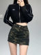 American retro camouflage work skirt autumn and winter high waist slimming pocket hot girl hip skirt A-line skirt miniskirt