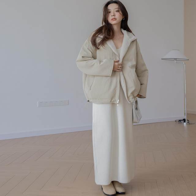 VNOOK stand-up collar embroidered lamb fur coat for women in winter 2024 new long high-end solid color double-sided top