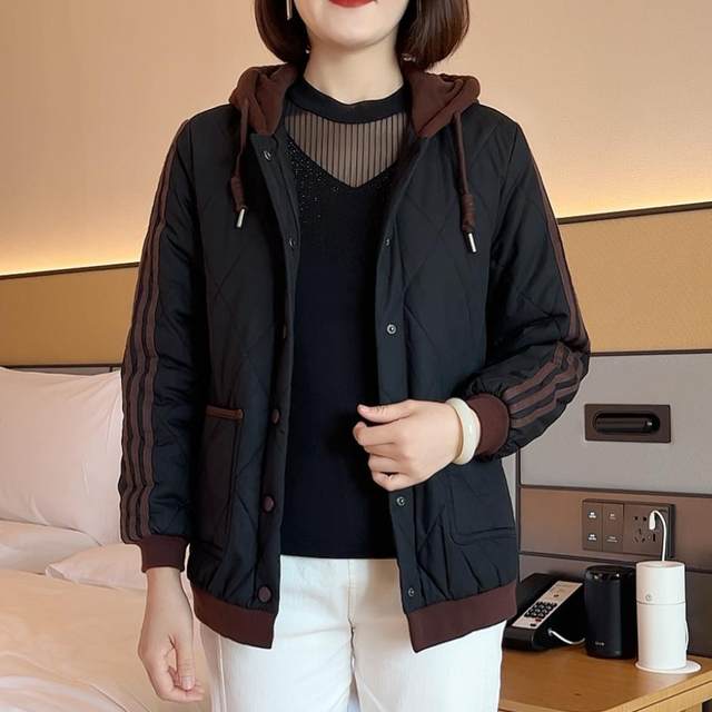 Middle-aged mothers wear thickened hooded large-size cotton jacket for winter middle-aged and elderly people to reduce age and make them look slim and short jacket
