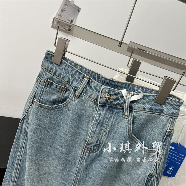 Foreign trade women's clothing, new products for spring and summer commuting, versatile old texture, high waist slit A-line denim skirt for women