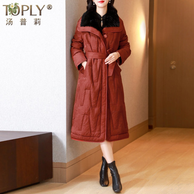 Big brand new Xiangyun Said down jacket Female big size goose down jacket Mom is expensive and thin, mid -length jacket
