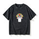 Cat pattern lion head T -shirt short -sleeved black clothes female male round neck large size loose summer couple clothes on cotton
