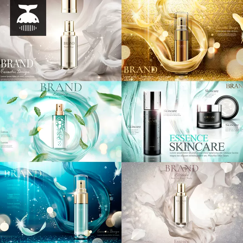 高端梦幻化妆品海报香水美妆护肤品广告宣传背景ai矢量设计素材