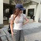 Unique niche V-neck front shoulder base shirt rasp shoulder short-sleeved T-shirt for women 2025 summer new slim slim top trendy