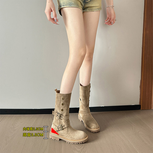 Six o'clock uncle's height-enhancing retro Maillard Martin boots for women 2025 autumn new style without knees and wearing western short boots