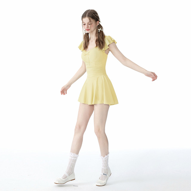 Masked cat swimsuit women's 2025 new one-piece conservative skirt style avocado green student high-end hot spring swimsuit