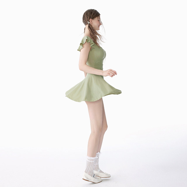 Masked cat swimsuit women's 2025 new one-piece conservative skirt style avocado green student high-end hot spring swimsuit