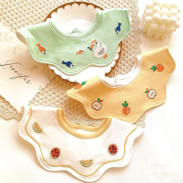 Korean version ins baby saliva napkin waterproof eating bib baby pure cotton bib 360 degree rotation anti-vomiting