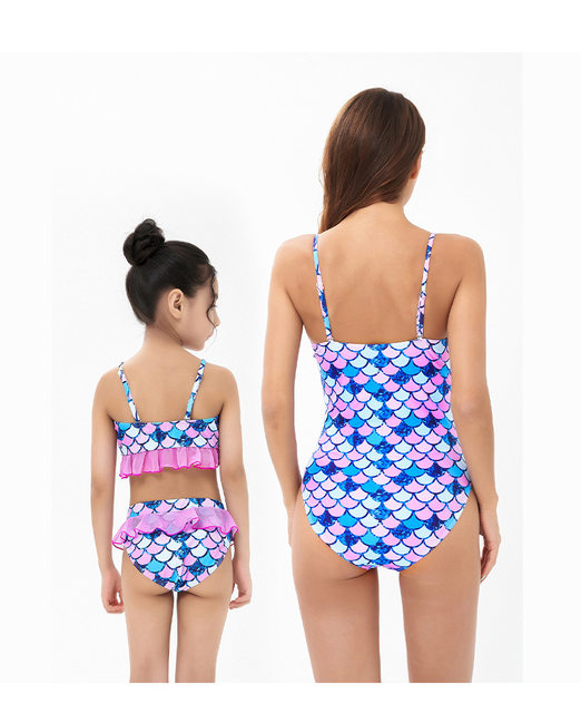 Parent-child scales, triangular bikini female mermaid one-piece swimsuit, beach hot spring parent-child swimsuit 79