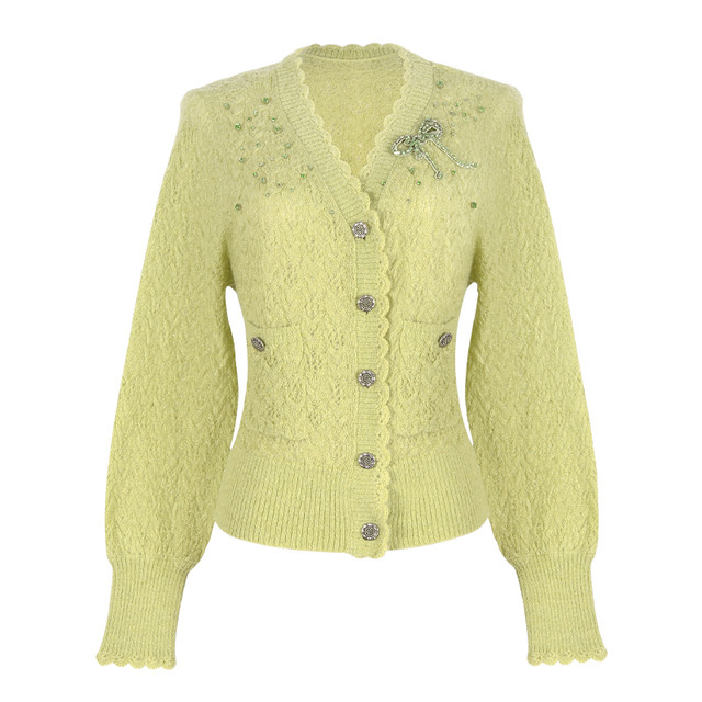 Stubborn 2025 spring new style college style long-sleeved embroidered diamond v-neck knitted cardigan sweater for women 43541MY08930

