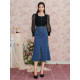 Stubborn autumn new European style commuting mid-length denim open-squat fish tail solid color high waist A-line skirt for women
