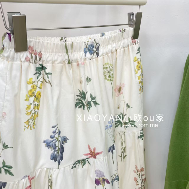 Korean sweet flower a-line elastic waist pleated skirt for women in summer new small sweet midi skirt
