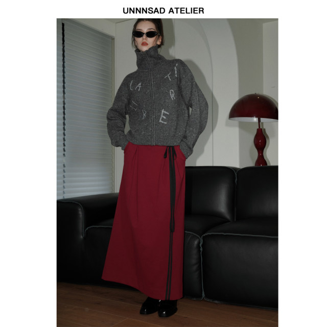 Unnnsad Blokette Boilet Skirt College Sports Casual Knitting Twita Blown Blind Color Skirt
