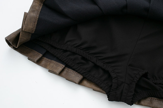 JIN homemade 23 autumn American retro hot girl style solid color pleated short skirt makes you look slim and long legs versatile A-line skirt leather skirt