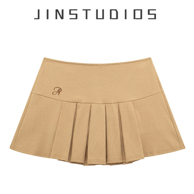 24 autumn American retro campus style letter embroidery solid color pleated short skirt versatile slim hot girl a-line skirt skirt
