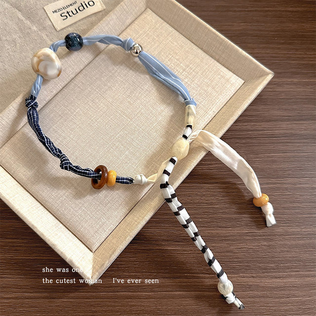 Interesting fabric splicing necklace, high-end light luxury niche sweater chain, halter neck accessories, neck chain, women's clavicle chain