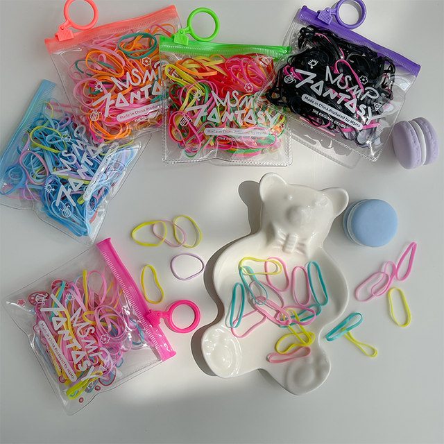 100 pieces in bag~Disposable small rubber band for women's scalp cover Colorful hair rope High elastic durable hair rope hair ring