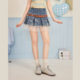 SEENFAAN is full of new summer style versatile washing color-blocking spliced ​​lace texture denim skirt women's fur edge

