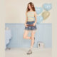 SEENFAAN is full of new summer style versatile washing color-blocking spliced ​​lace texture denim skirt women's fur edge
