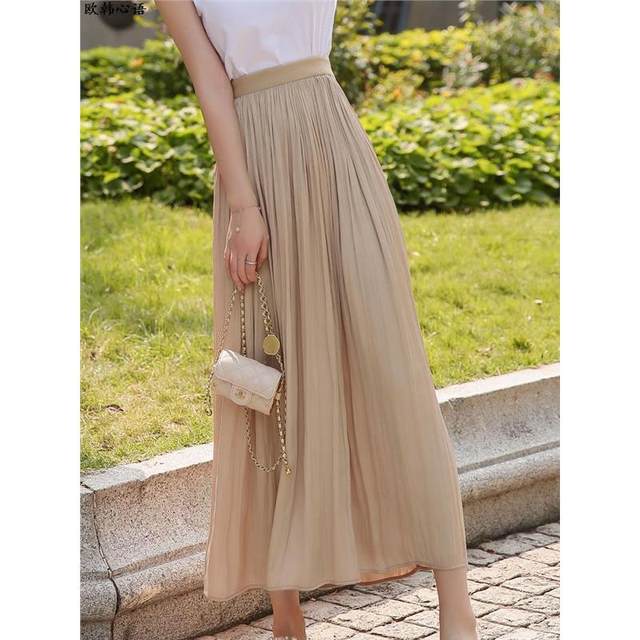 
High-end 2025 spring and summer new high-waisted gray pleated skirt pocket skirt large size A-line slim and versatile women
