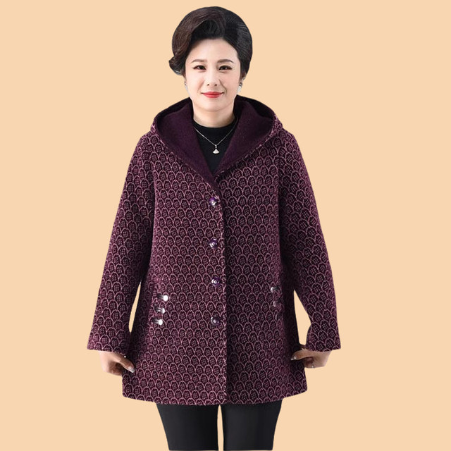 Fat mother plus size plus size noble coat middle-aged and elderly women's autumn and winter woolen coat 200Jin [Jin equals 0.5kg] Western style