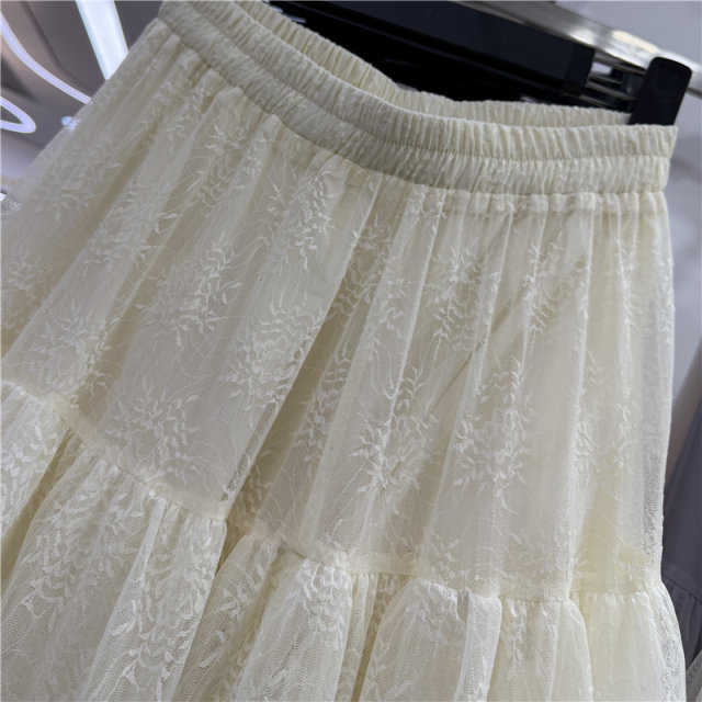 Gentle and sweet lace skirt for women in spring and summer new high-waisted ruffle skirt spliced ​​layered mesh cake skirt