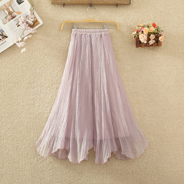 Irregular skirt for women spring and summer new high-waisted Organya mid-length A-line skirt fairy skirt mesh long skirt